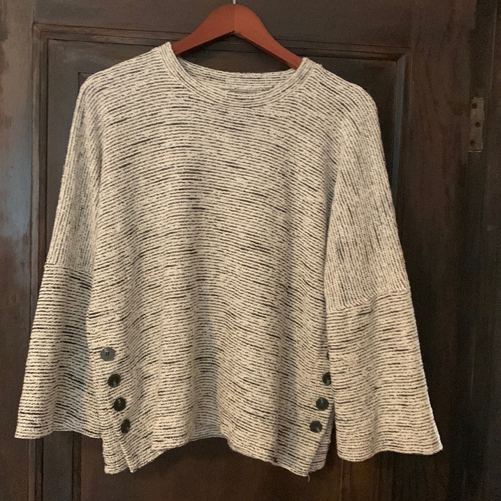 Madewell Ivory and Black Marled Knit Bell Sleeve Pullover